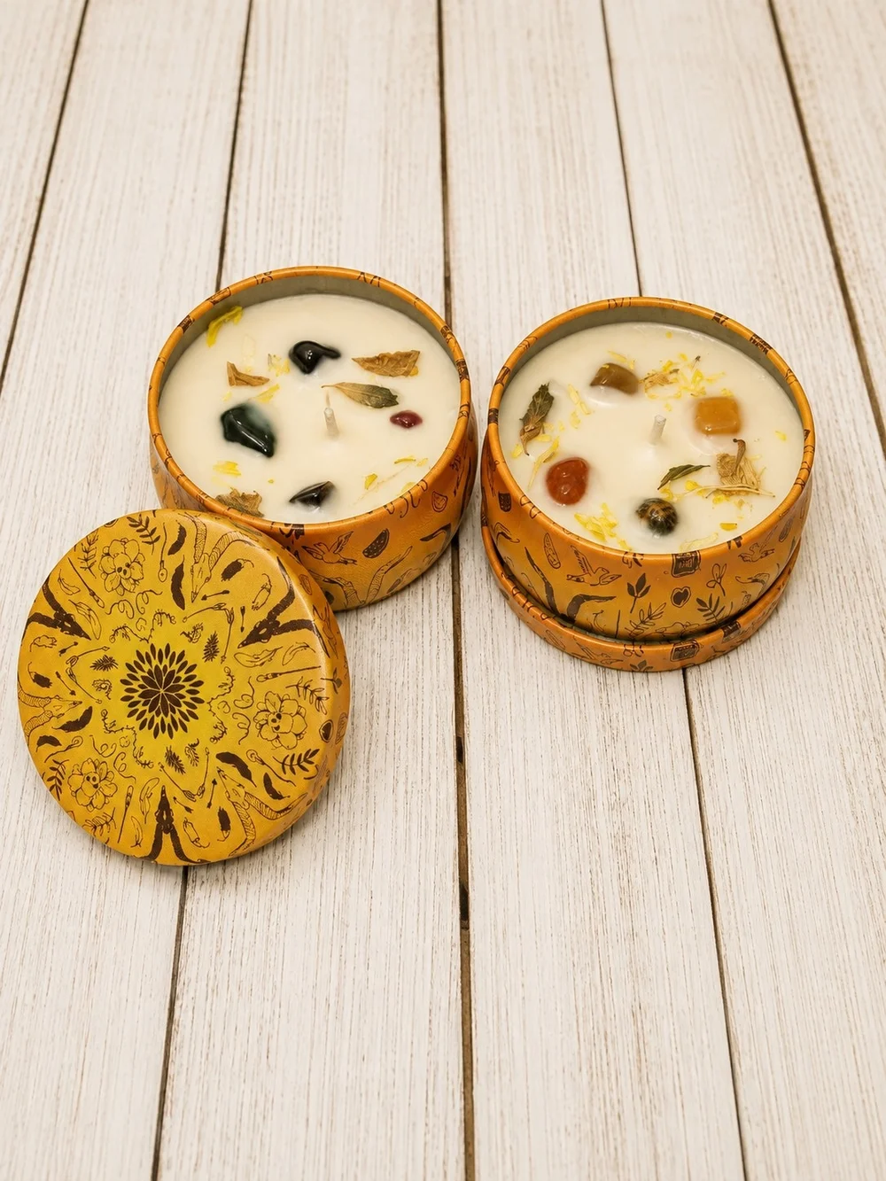 Decorative Yellow Aromatherapy Crystal Soy Candle Tin - Set of 2